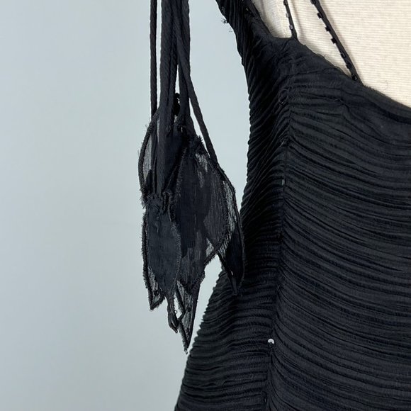 Sue Wong Silk Ruched Evening Dress Black Beaded Sequins Leaf Tassels size 14 - Picture 11 of 16